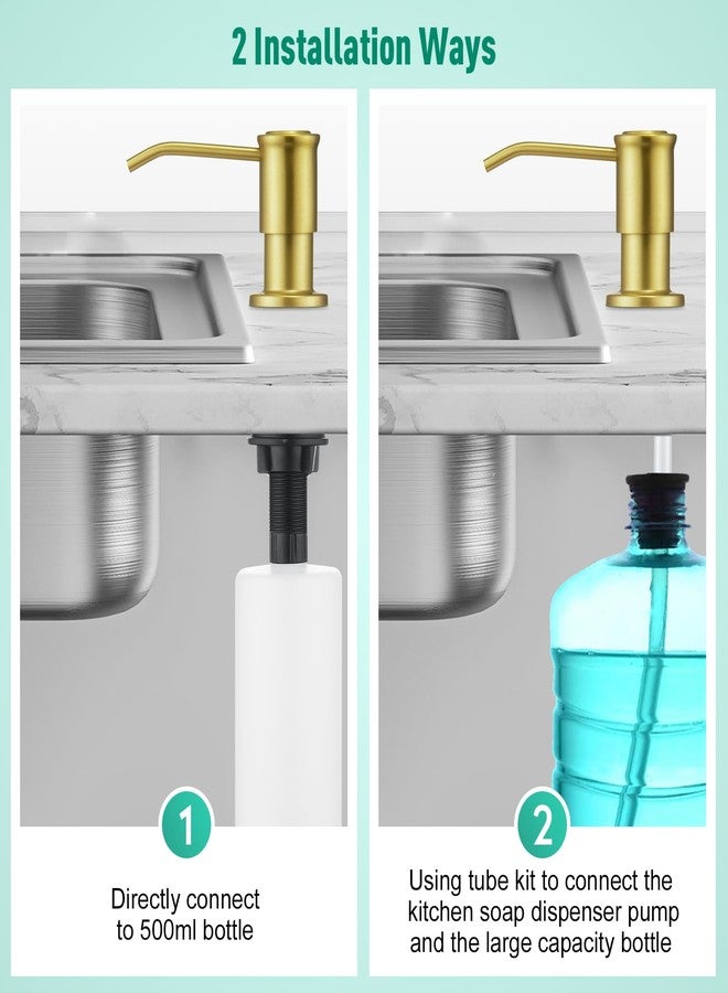 CREA Brushed Gold Kitchen Soap Dispenser Countertop Soap Dispenser for Kitchen Sink, Built in Sink Soap Dispenser for Bathroom with 39" Tube Large Capacity 17 OZ Bottle - Image 4