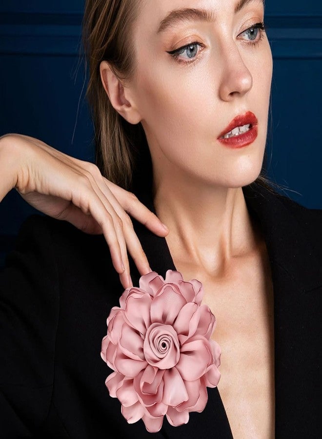 MarveBard Extra Large Satin Fabric Flower Brooch for Women Elegant Rose Camellia Floral Brooch Pin Handmade Big Satin Fabric Flower Statement Brooch Pin Vintage Clothing Hat Bag Accessories Christmas Wedding Bridal Birthday Jewelry (Light Pink) - Image 2