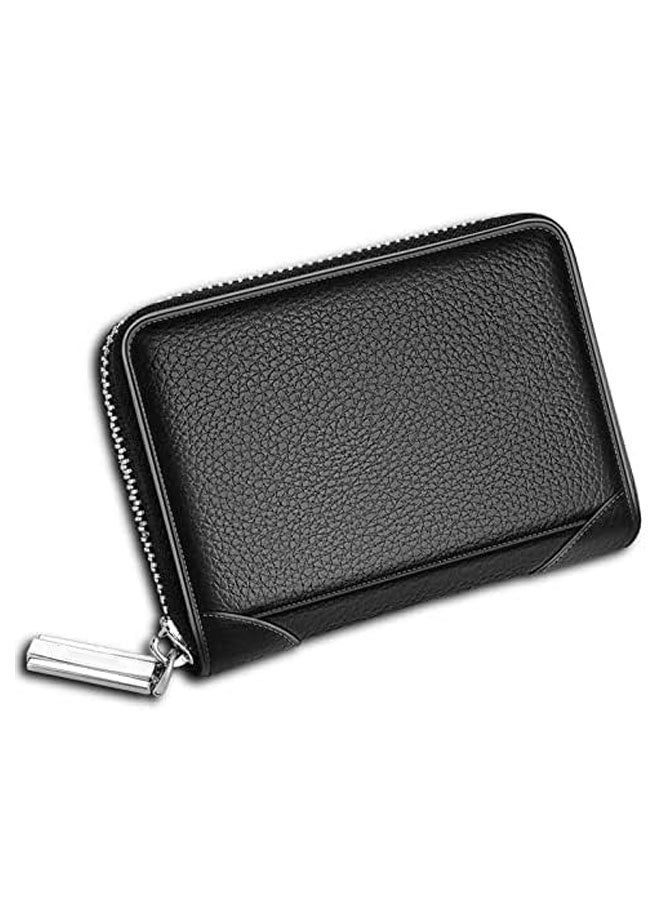 Leather Card Holder Wallet Leather Business Card Holder Men's Wallets Credit Card Wallets Zip Leather Wallets(Black)  - Image 2