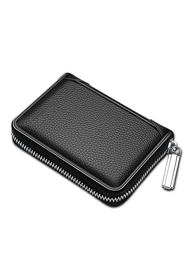 Leather Card Holder Wallet Leather Business Card Holder Men's Wallets Credit Card Wallets Zip Leather Wallets(Black)  - Image 1