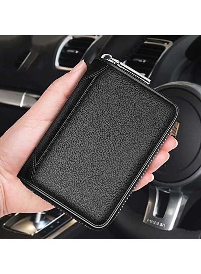 Leather Card Holder Wallet Leather Business Card Holder Men's Wallets Credit Card Wallets Zip Leather Wallets(Black)  - Image 5