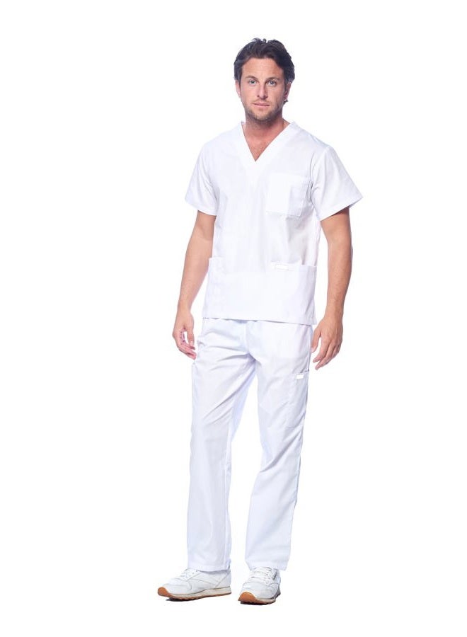 Dagacci Scrubs Medical Uniform Mens Scrub Set Medical Scrubs Top and Pants, White, XXL - Image 1