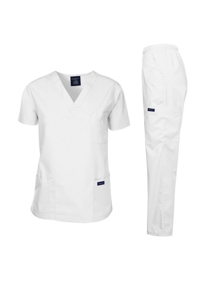 Dagacci Scrubs Medical Uniform Mens Scrub Set Medical Scrubs Top and Pants, White, XXL - Image 3