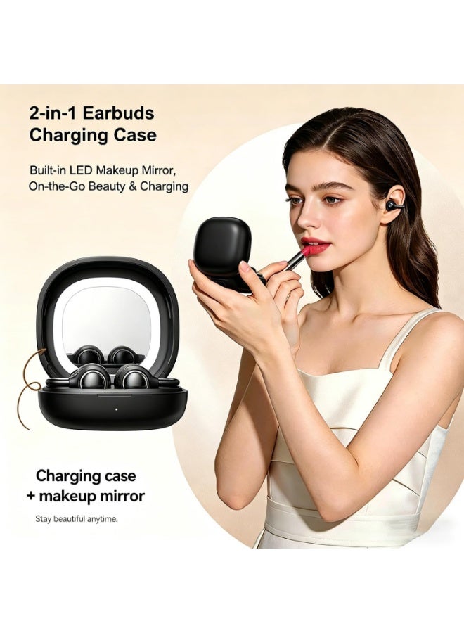 caijin 2-in-1 Earbuds Set with Makeup Mirror, Invisible Sleep Earbuds & Open-Ear Clip On Headphones, Bluetooth 5.4, 48H Playtime, ENC Mic, IPX5 Waterproof for Small Ears Work Sleep Sports - Image 2