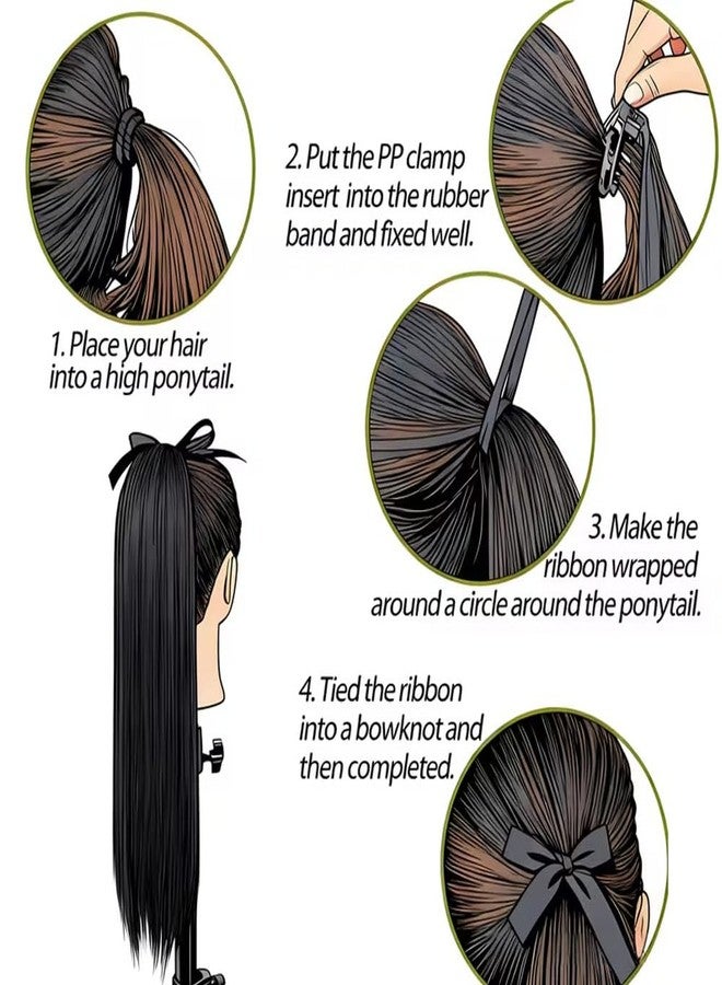 Ashkash 1Pcs Women'S Fashion Binding Tie up Ponytails Synthetic Ribbon Ponytail Extensions Hair Wrap Around Long Curly Wavy Soft Silky Clip in Pony Tail Extensions for Women (Black) - Image 3