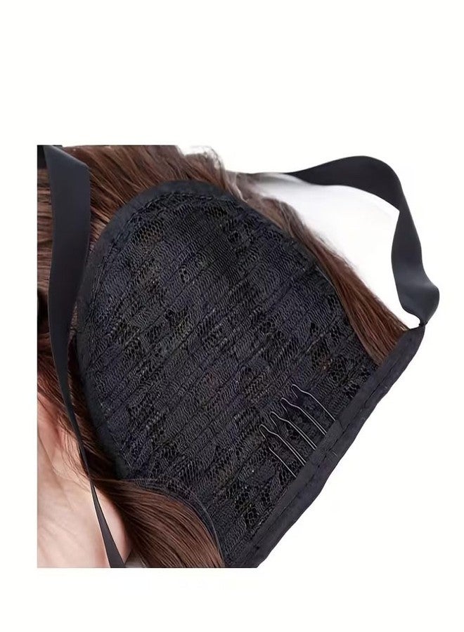 Ashkash 1Pcs Women'S Fashion Binding Tie up Ponytails Synthetic Ribbon Ponytail Extensions Hair Wrap Around Long Curly Wavy Soft Silky Clip in Pony Tail Extensions for Women (Black) - Image 2