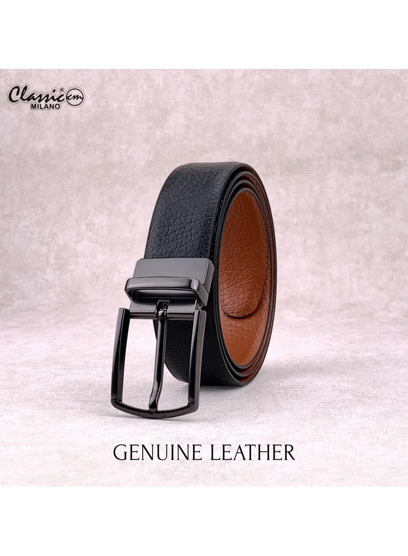 Classic Milano Black Tan (Shrinken) Classic Milano Genuine Leather Reversible Belt for Men, Black & Brown Formal Men's Belt for Business or Office Wear, Men's Leather Belt with Gift Box | 2 in 1 Belt (Pack of 1) for Men | Best Price UAE