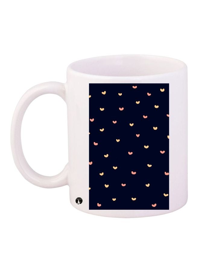 Heart Printed Coffee Mug White/Navy/Pink 11ounce