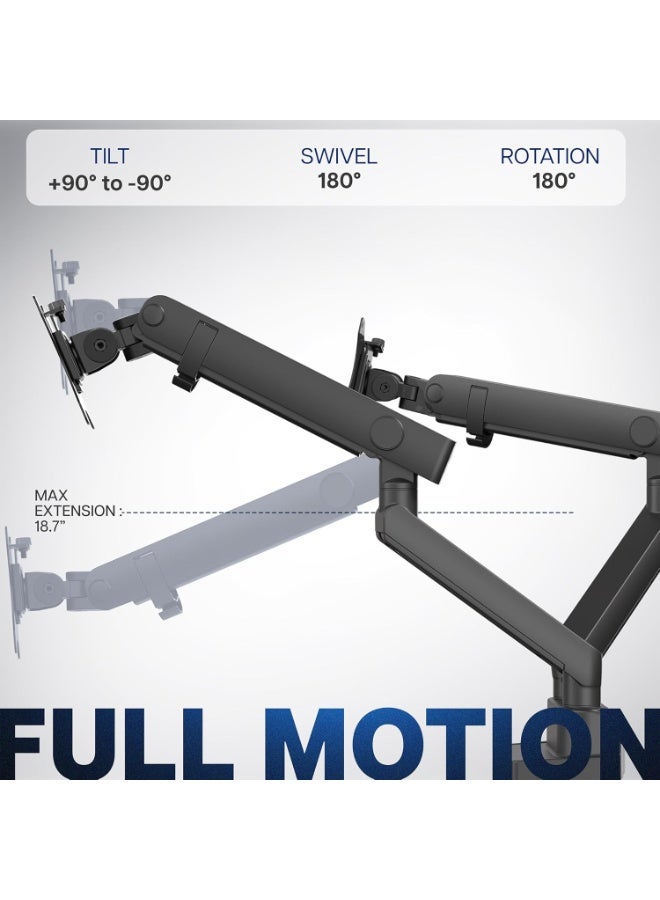 حامل شاشات مزدوج من الألومنيوم بحركة كاملة – ذراع قابل للتعديل مع نظام رفع للشاشات العريضة حتى 35 بوصة - Image 3