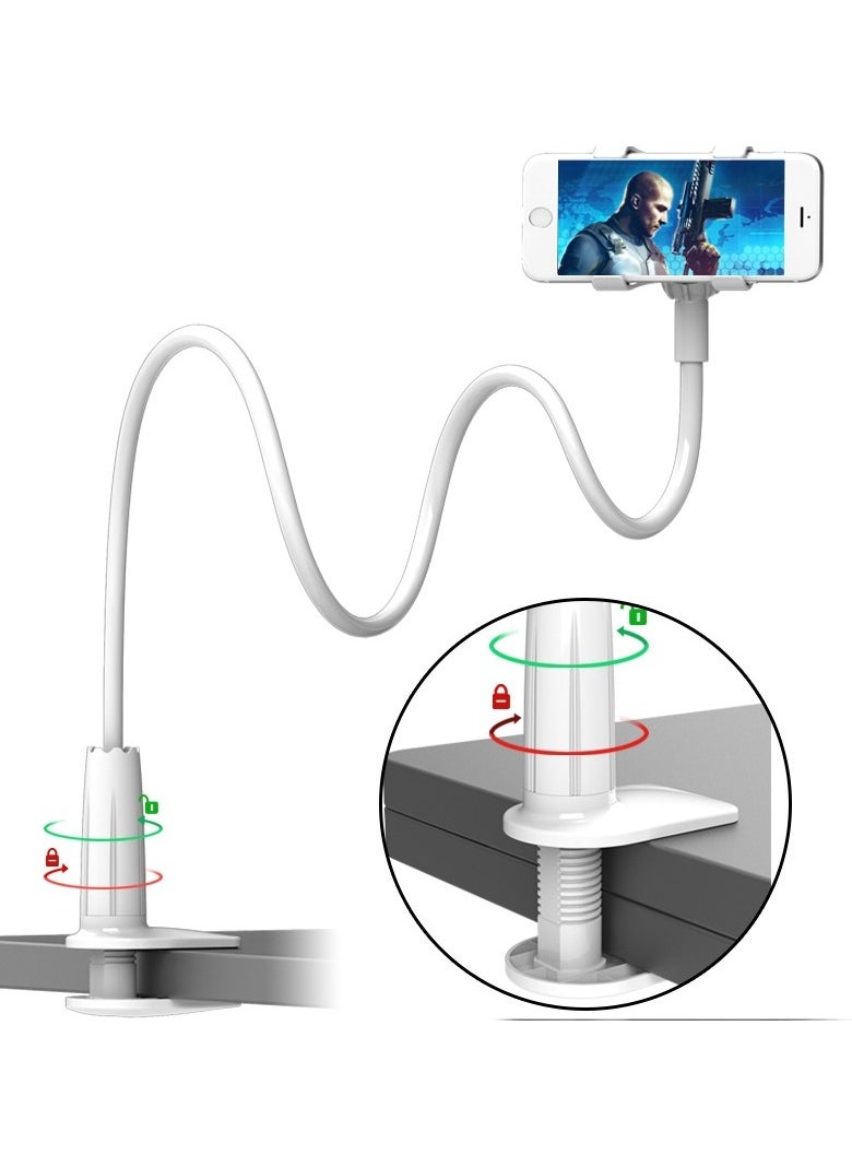 Bukela - Double Clamp Spiral Base Lazy Stand, Bedside Drama, Live Office, 360° Ultra-stable Hover, Universal Clip Lazy Mounting Clip Hands-free Flexible Long Arm Stand, Suitable for Mobile Phone Mobile Stand Baby Monitor Suitable for Desk, Bed, Office, Kitchen (white) - Image 1