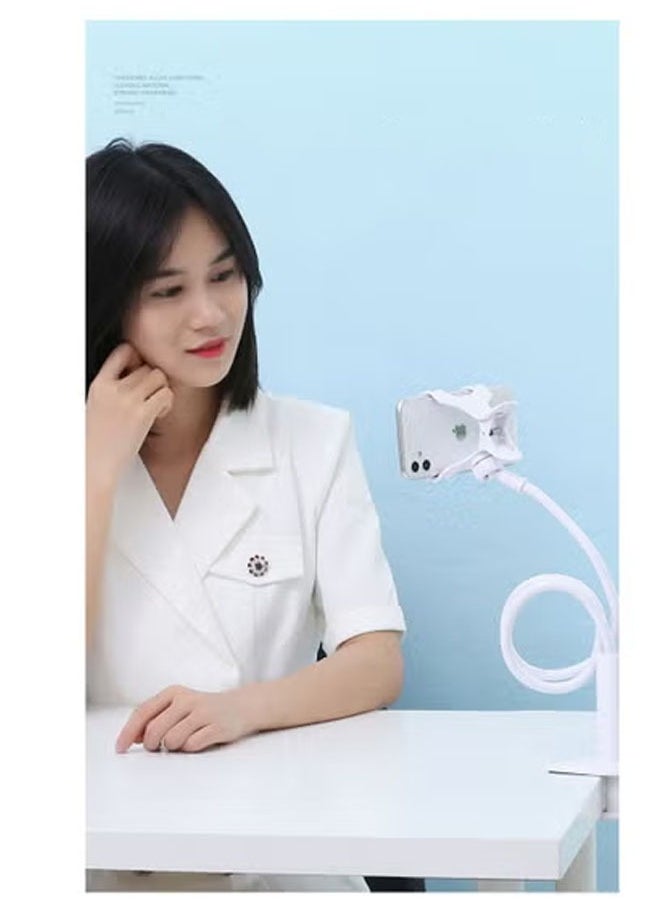 Bukela - Double Clamp Spiral Base Lazy Stand, Bedside Drama, Live Office, 360° Ultra-stable Hover, Universal Clip Lazy Mounting Clip Hands-free Flexible Long Arm Stand, Suitable for Mobile Phone Mobile Stand Baby Monitor Suitable for Desk, Bed, Office, Kitchen (white) - Image 1