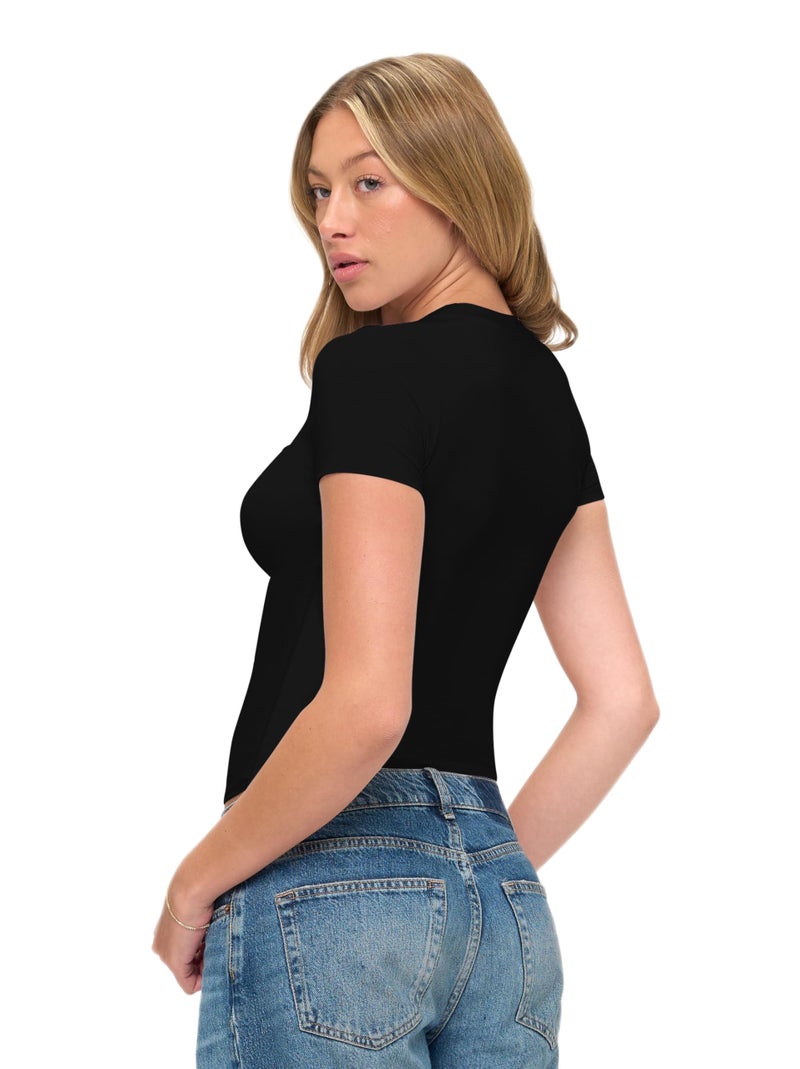 Natural Uniforms Womens Super Soft, Super Stretch Y2K Short Sleeve Baby Tee Crop Top (Black, Small) - Image 2