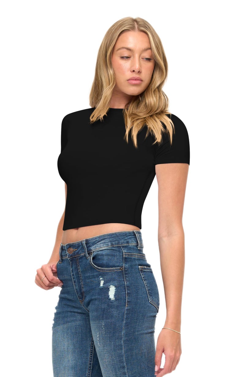 Natural Uniforms Womens Super Soft, Super Stretch Y2K Short Sleeve Baby Tee Crop Top (Black, Small) - Image 4