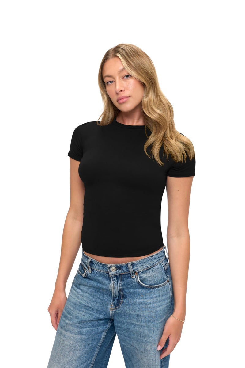 Natural Uniforms Womens Super Soft, Super Stretch Y2K Short Sleeve Baby Tee Crop Top (Black, Small) - Image 5