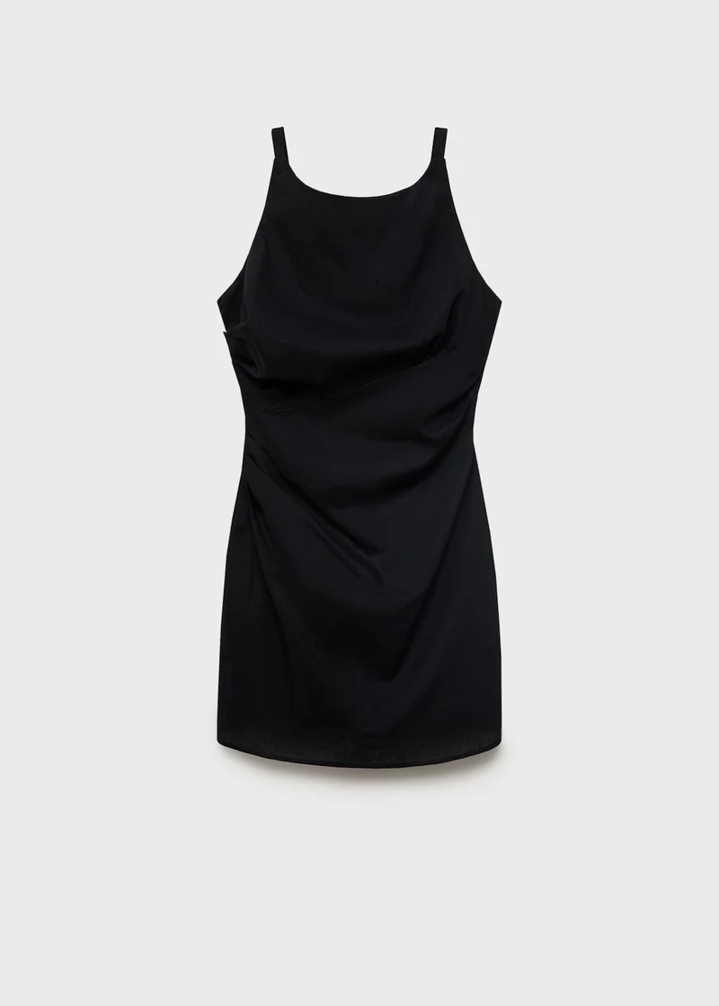 MANGO Short Draped Linen Dress