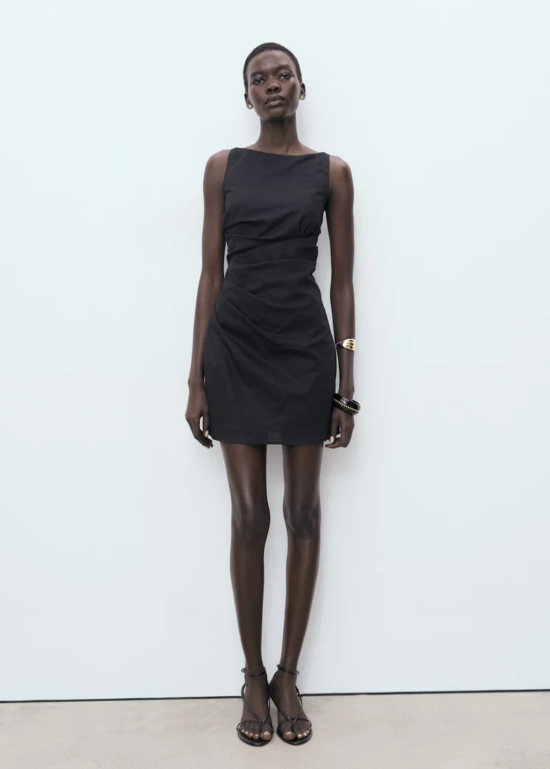 MANGO Short Draped Linen Dress