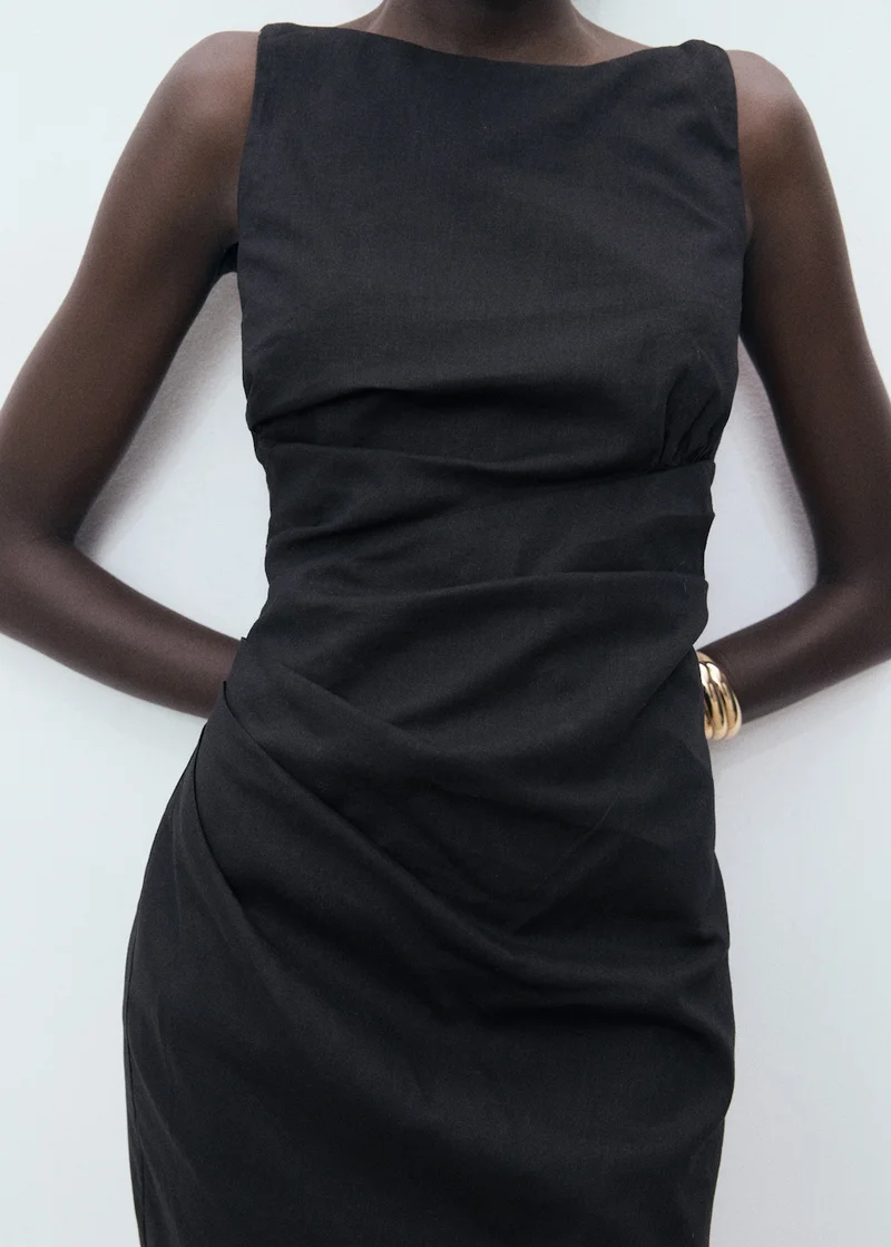 MANGO Short Draped Linen Dress