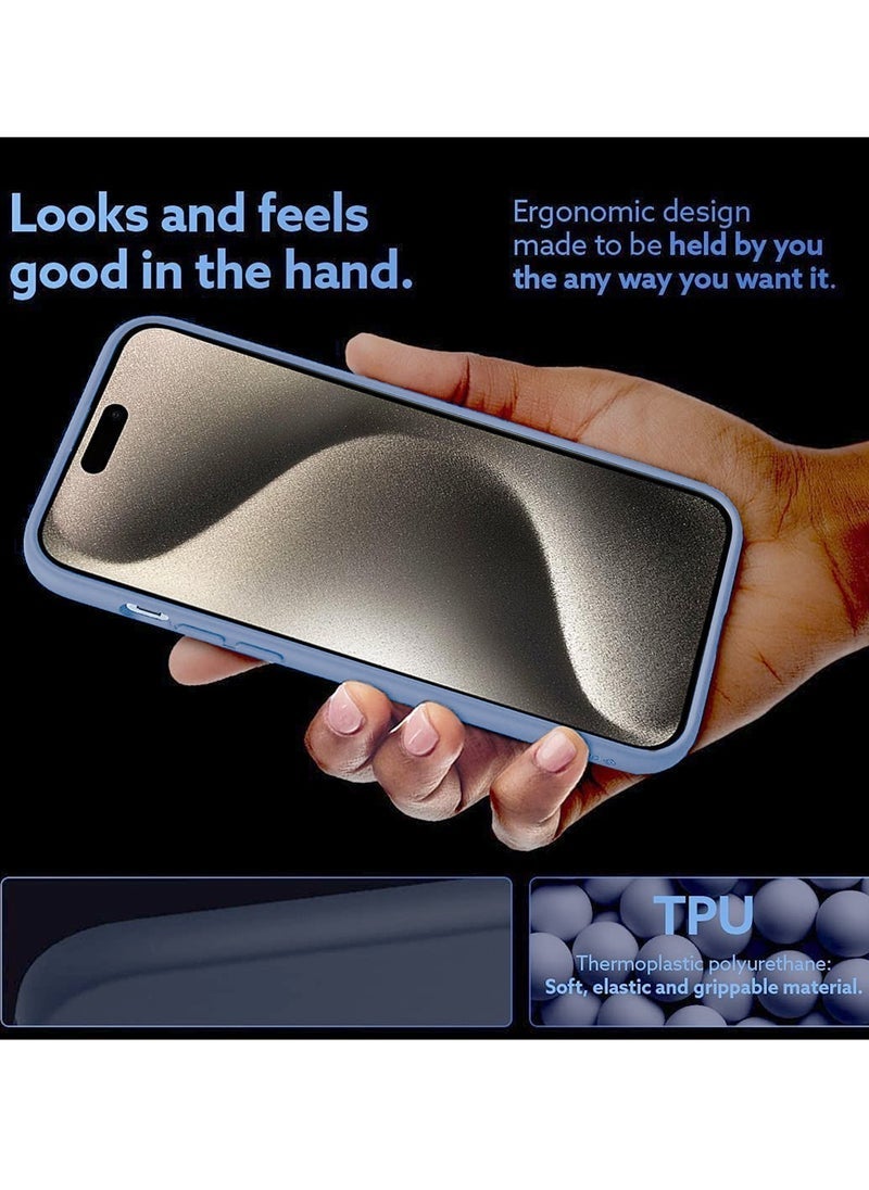 Hand Grip Magnetic Kickstand Case for iPhone 15 Pro Max – 2023 Foldable Finger Holder with Wrist Strap – Built-In Iron Plate for Magnetic Mounts – Shockproof Soft TPU Back Cover – Sky Blue Protective Case with Grip & Stand Function