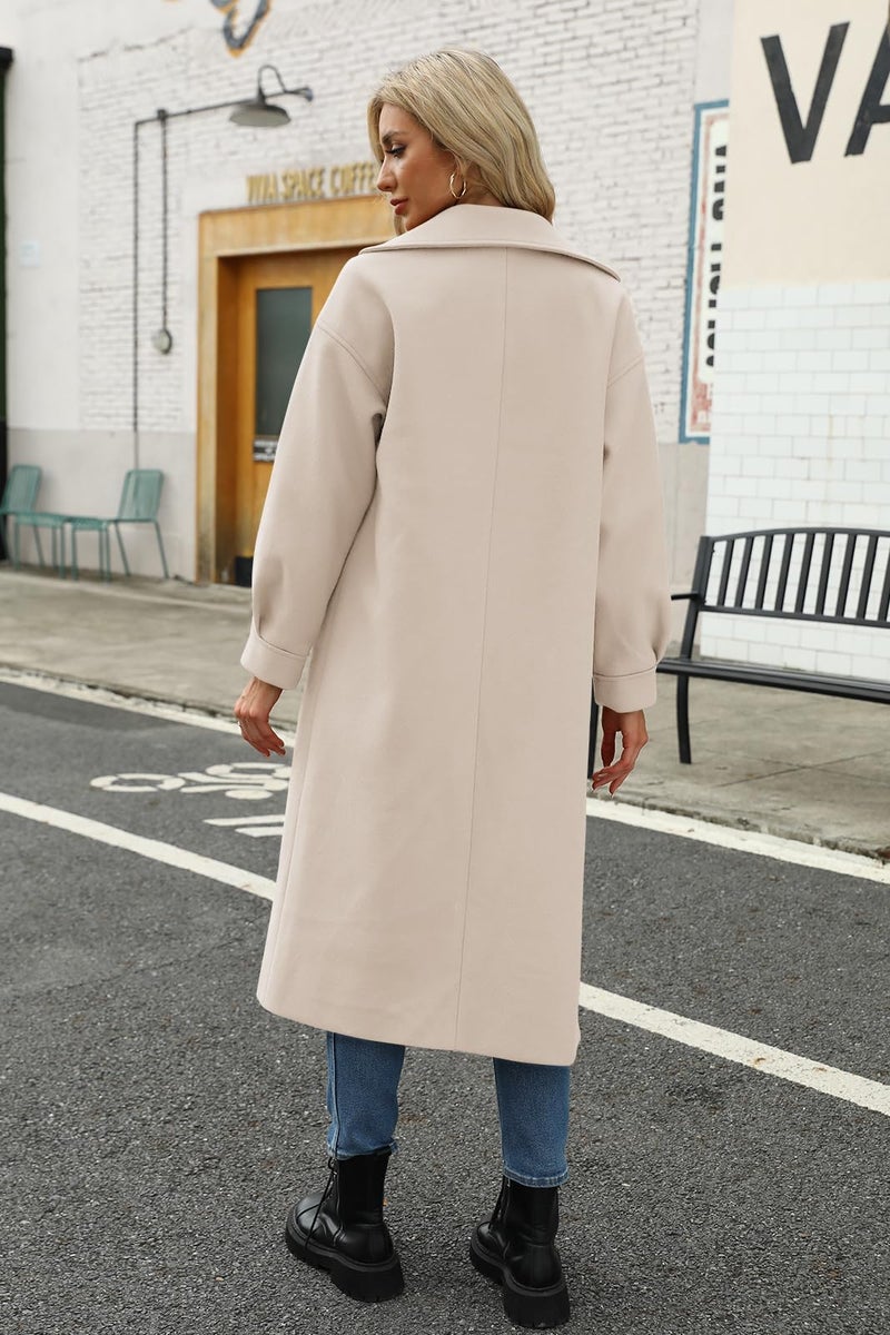 BZB Women's Long Coat Notched Lapel Collar Double Breasted Pea Coat Winter Elegant Wool Blend Over Coats Jackets - Image 3