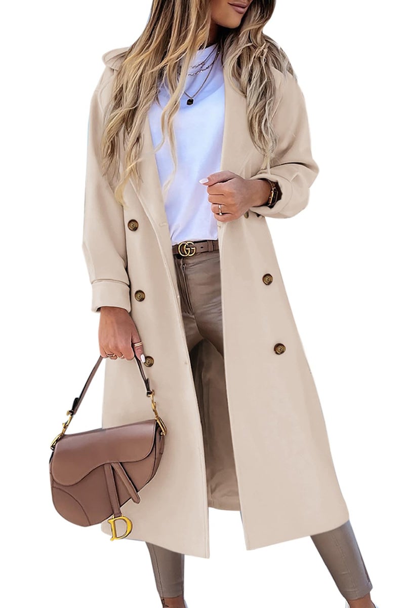 BZB Women's Long Coat Notched Lapel Collar Double Breasted Pea Coat Winter Elegant Wool Blend Over Coats Jackets - Image 1