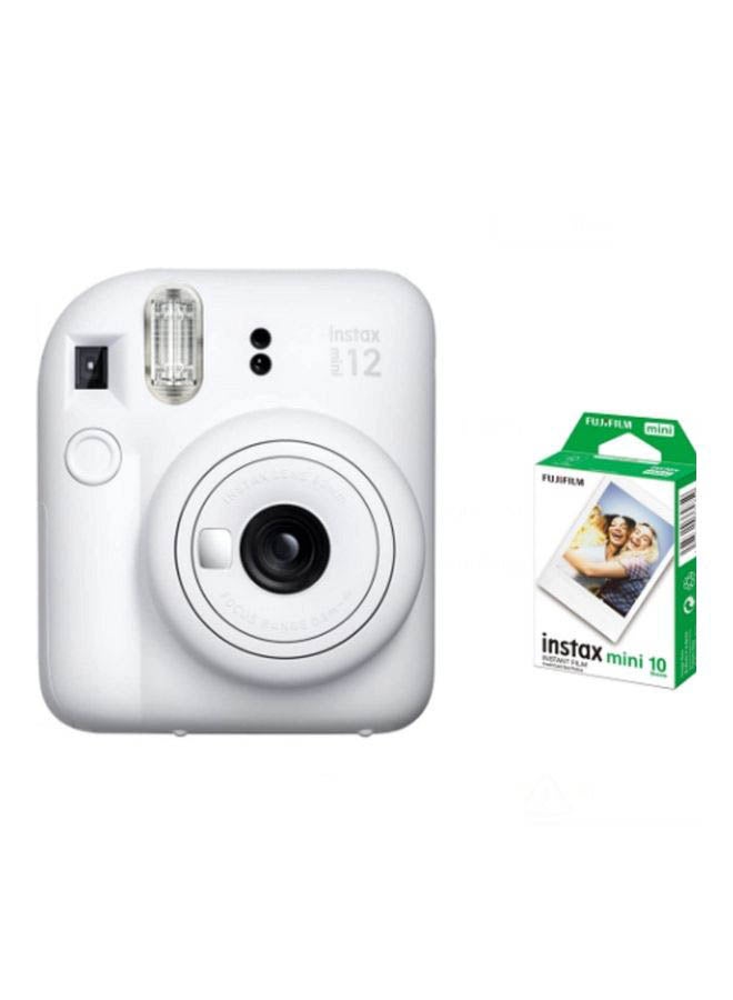 FUJIFILM Instax Mini 12 Instant Film Camera With Pack Of 10 Films Clay White - Image 1