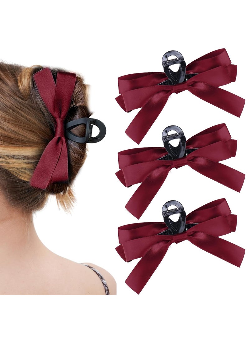 PalkSky Palksky 3Pcs Red Satin Bow Claw Clips Large NonSlip Barrettes for Women Girls Curly or Thick Hair Accessories 