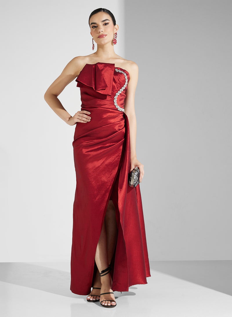 Namshi x Strapless Ruffle Gown Dress - Image 1