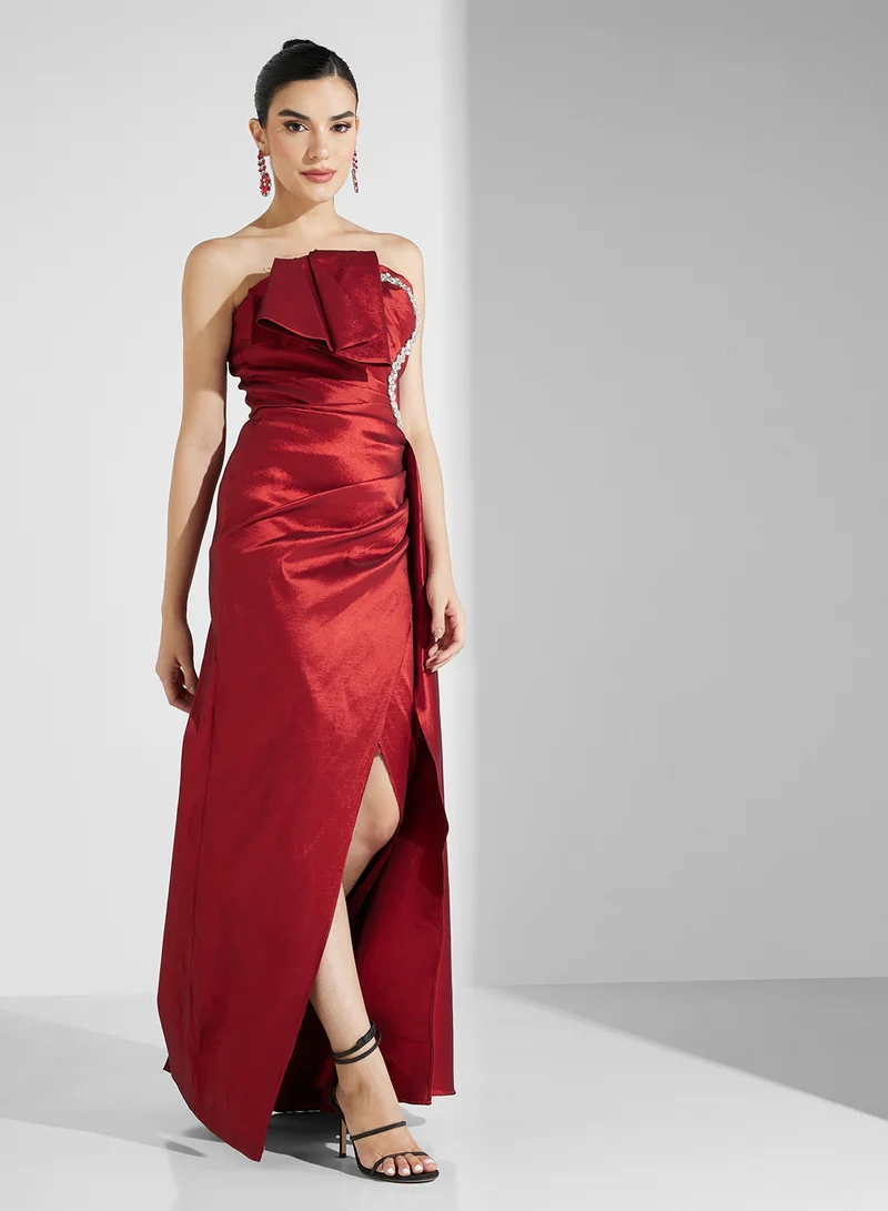 Namshi x Strapless Ruffle Gown Dress