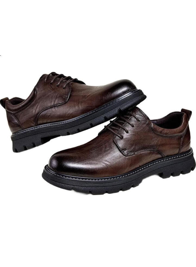 CAMELJEANS Brand New Casual Leather Shoes, Soft Genuine Leather, Retro Heightening Formal Men'S Leather Shoes, P14A201635, Brown, Size 42 - Image 3
