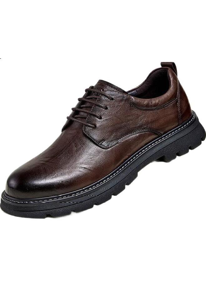 CAMELJEANS Brand New Casual Leather Shoes, Soft Genuine Leather, Retro Heightening Formal Men'S Leather Shoes, P14A201635, Brown, Size 42 - Image 1
