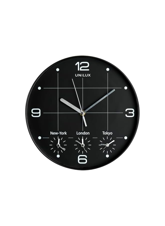 The Bros ساعة حائط سوداء بعرض توقيت عالمي - مناسبة للمتاجر والمكاتب والمحلات المحلية - Image 2