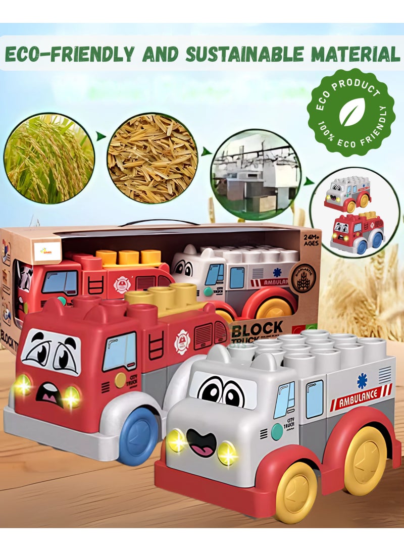 Scion Toys Fire Truck & Ambulance Toy Set for Toddlers Ages 2–5 | Large Stacking Blocks with Push & Go Emergency Vehicles | Rice Husk Eco-Friendly Take Apart Educational Toy | UAE Birthday Gifts for Boys & Girls - Image 2