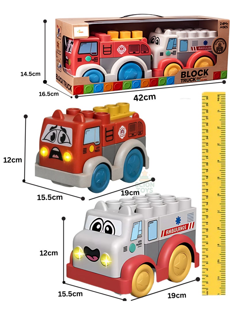 Scion Toys Fire Truck & Ambulance Toy Set for Toddlers Ages 2–5 | Large Stacking Blocks with Push & Go Emergency Vehicles | Rice Husk Eco-Friendly Take Apart Educational Toy | UAE Birthday Gifts for Boys & Girls - Image 3