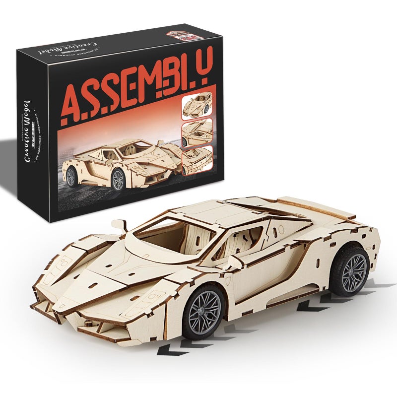 MOCBURIKU 3D Wooden Puzzles Model Car Kits to Build for Adults BeginnerFriendly Pull Back Sport Car Building Toys Wood Craft Gift for Boys and Men on Birthday Christmas - Image 3