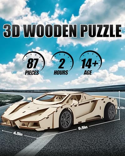 MOCBURIKU 3D Wooden Puzzles Model Car Kits to Build for Adults BeginnerFriendly Pull Back Sport Car Building Toys Wood Craft Gift for Boys and Men on Birthday Christmas - Image 5
