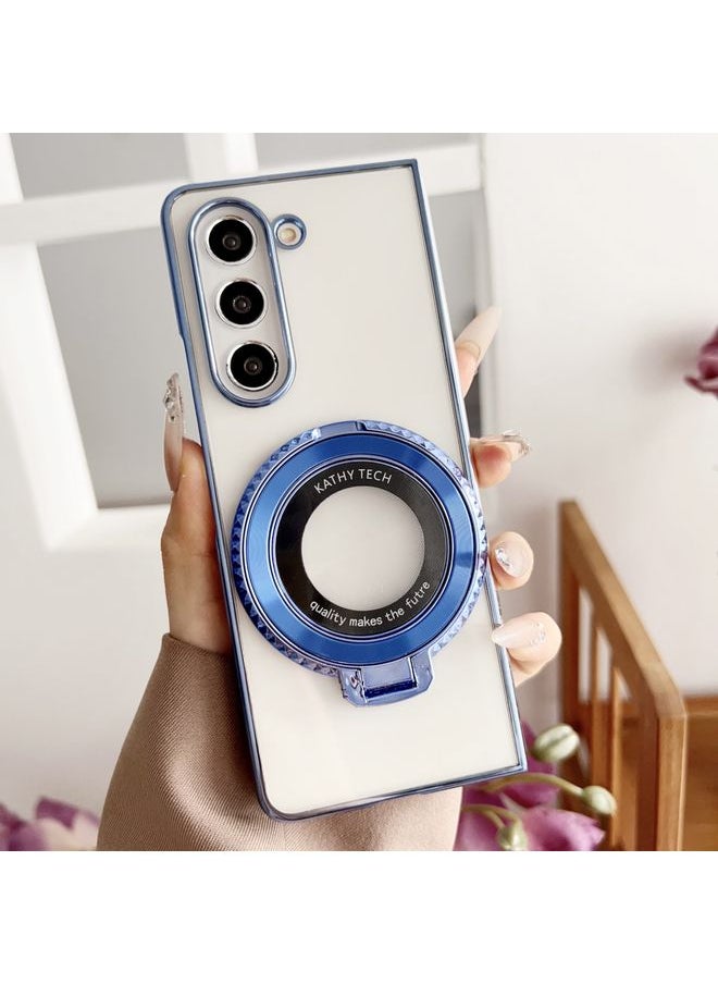 HuHa Case Cover For Samsung Galaxy Z Fold3 5G Plating Fold MagSafe Rotating Holder PC Shockproof Phone Case Blue 