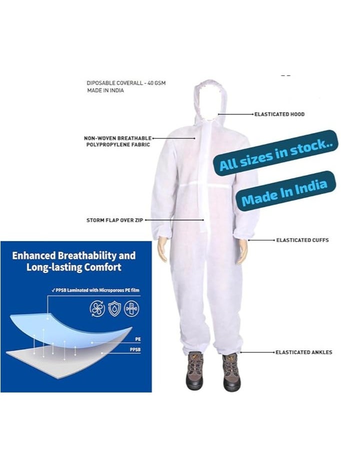 VINSTAR Premium Disposable Protective Coveralls (Pack of 50 pcs) - Medical PPE Hazmat Suit for Men & Women - Full Body Protection with Hood, Elastic Cuffs/Ankles, Storm Flap Zipper - 40 gsm (3XL)  - Image 2