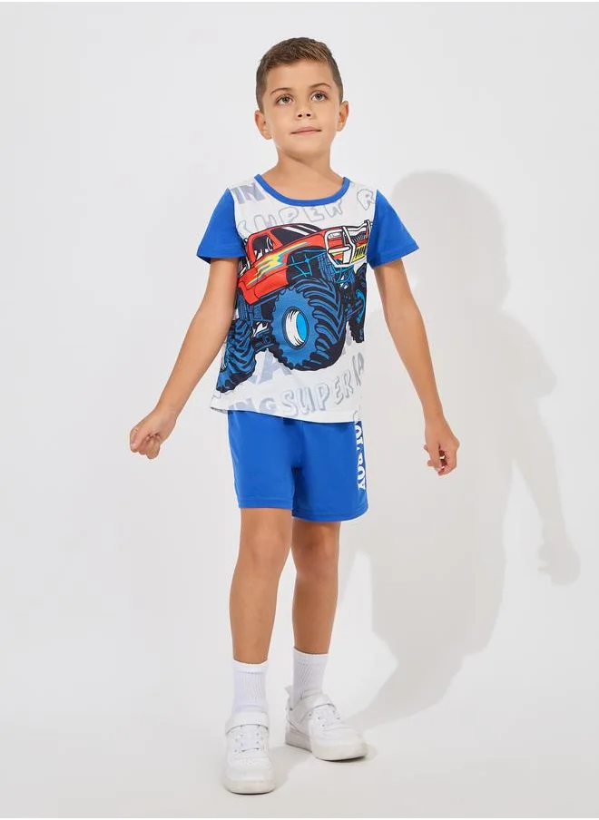 ستايلي Truck Graphic Print T-Shirt & Shorts Set