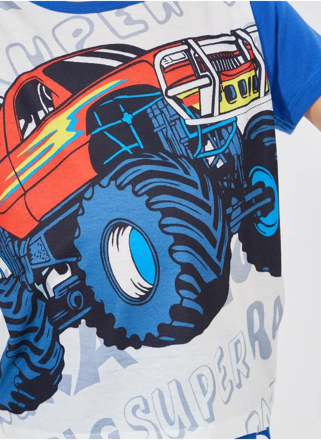 ستايلي Truck Graphic Print T-Shirt & Shorts Set