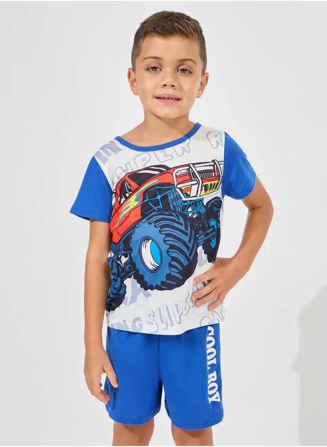 ستايلي Truck Graphic Print T-Shirt & Shorts Set