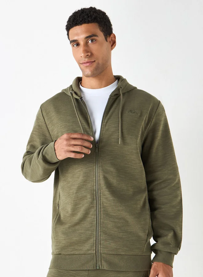 Kappa Logo Embroidered Zip Through Hoodie with Pockets