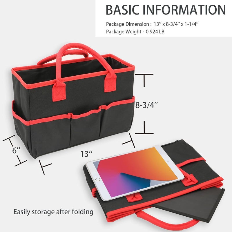 Cupohus Art Organizer Craft Storage Tote Bag with Pockets and Hadles, Oxford Fabric Carrying Caddy for Teacher, Officer, Artist, Students, Traveler, and more – Black with Red Edge - Image 4