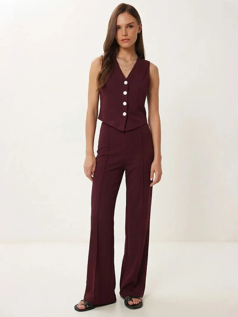 السعادة في إسطنبول ISTANBUL High Waist V-neck Button-Up Wide Leg Co-ord Set