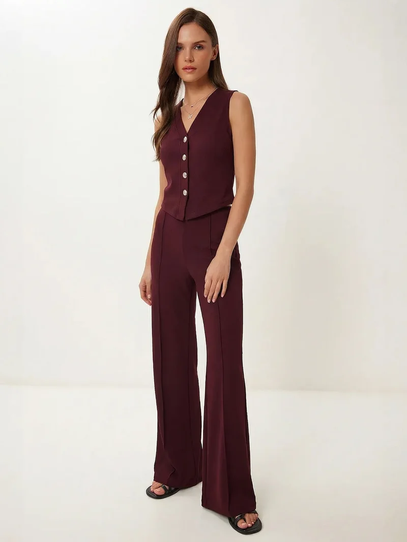 السعادة في إسطنبول ISTANBUL High Waist V-neck Button-Up Wide Leg Co-ord Set