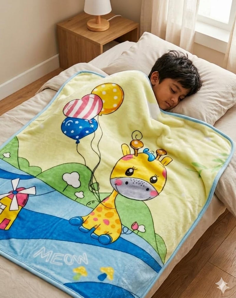 Butterthief Light Weight Cartoon Printed Blanket 100 x140 cm, 0-5 Years Soft Flannel for All Seasons Reversible Baby Blanket for Kids Toddlers New Born Boys & Girls (Yellow Giraffe) - Image 1
