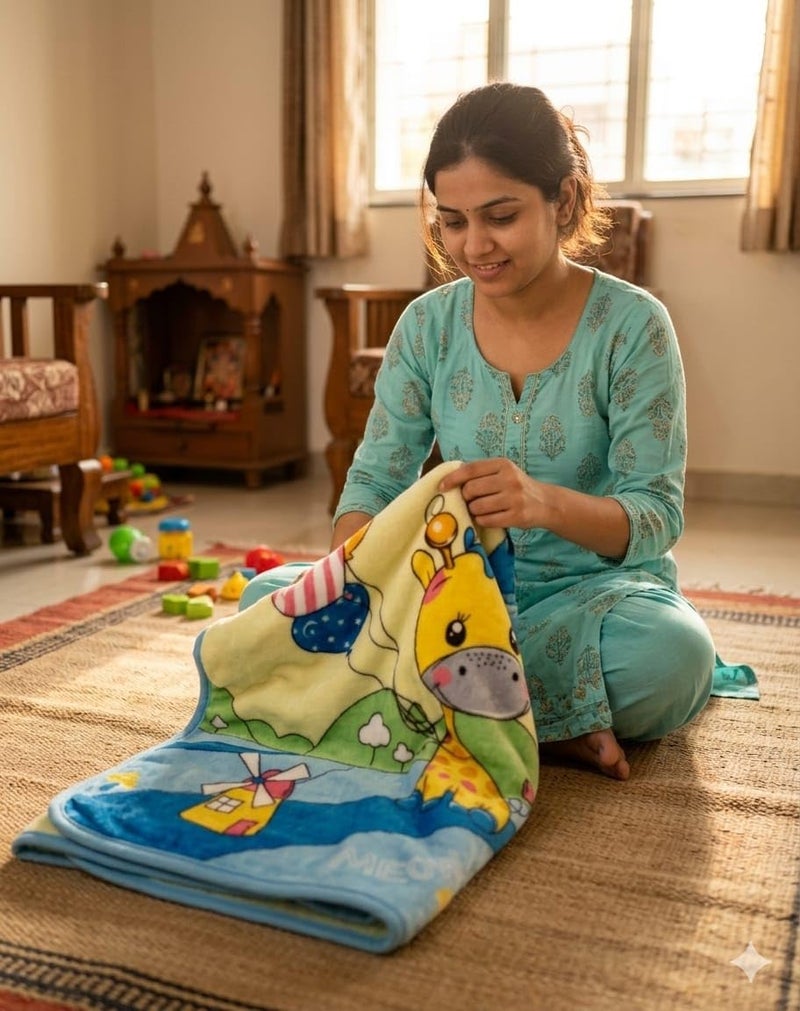 Butterthief Light Weight Cartoon Printed Blanket 100 x140 cm, 0-5 Years Soft Flannel for All Seasons Reversible Baby Blanket for Kids Toddlers New Born Boys & Girls (Yellow Giraffe) - Image 5