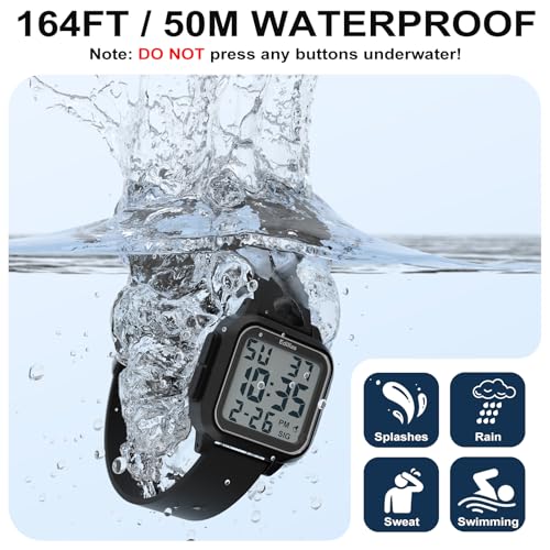 Edillas Square Digital Watch for Mens Womens (Big Numbers Large Face 5ATM Waterproof Alarm Stopwatch Date Week Military Back Light) Watch for Teenagers - Image 4