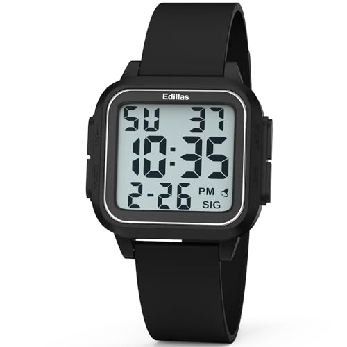 Edillas Square Digital Watch for Mens Womens (Big Numbers Large Face 5ATM Waterproof Alarm Stopwatch Date Week Military Back Light) Watch for Teenagers - Image 1