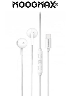 1.2m Type-C earphones wired. Type-C headset wired with a clear, built-in mic. Compatible with iPhone 16 and 15, Samsung, Huawei, and other phones that support a Type-C port. Type-C wired earphones feature control buttons for easy navigation. Type-C wired headphones from MoogMax.