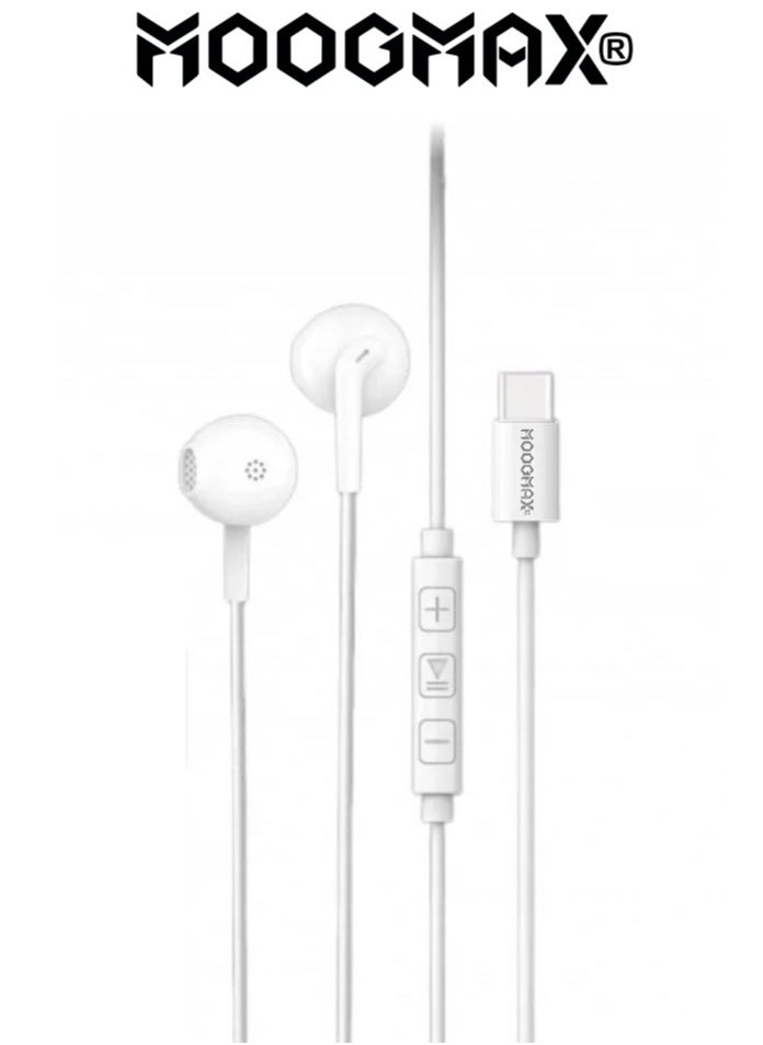 MOOGMAX - 1.2m Type-C earphones wired. Type-C headset wired with a clear, built-in mic. Compatible with iPhone 16 and 15, Samsung, Huawei, and other phones that support a Type-C port. Type-C wired earphones feature control buttons for easy navigation. Type-C wired headphones from MoogMax. - Image 1